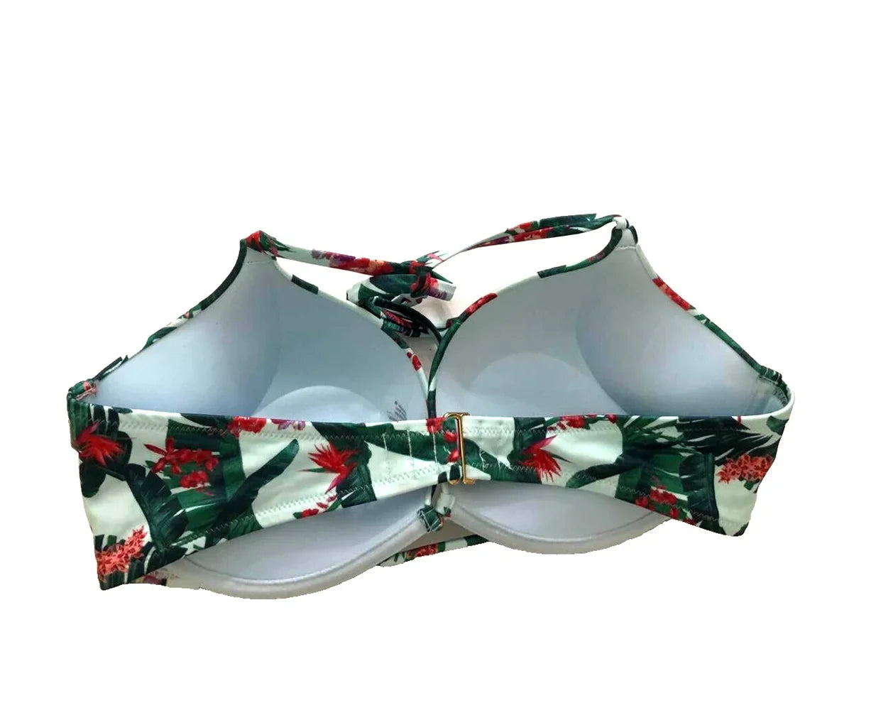 Victoria's Secret Swim Bombshell Push Up Bikini Top Blue Floral Palm Cup Size 32A NWT