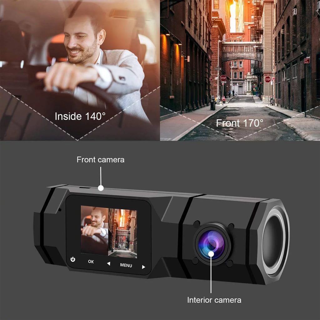 TSV Dual Dash Cam, FHD 1080P Front Interior Dual Dash Camera IR Night Vision Dashcam, Driving Recorder for Car, Taxi with Loop Recording, G-Sensor, Parking Mode