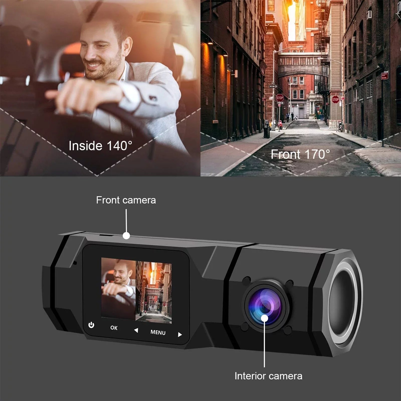 TSV Dual Dash Cam, FHD 1080P Front Interior Dual Dash Camera IR Night Vision Dashcam, Driving Recorder for Car, Taxi with Loop Recording, G-Sensor, Parking Mode