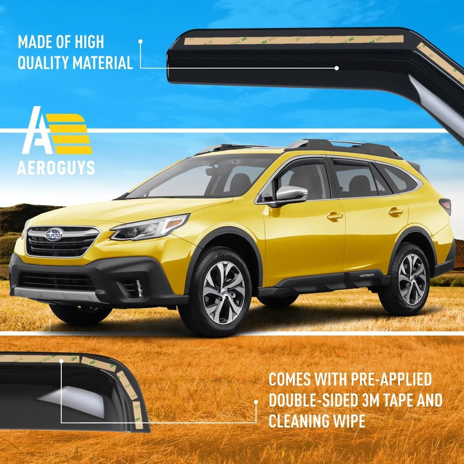 AEROGUYS In-Channel Window Deflectors Extra Tough Window Visors Rain Guards Fit for Subaru Outback 2020-2024, Sun Visors, Wind Deflectors, Vent Visors, Car Accessories - 4pcs. AG0268