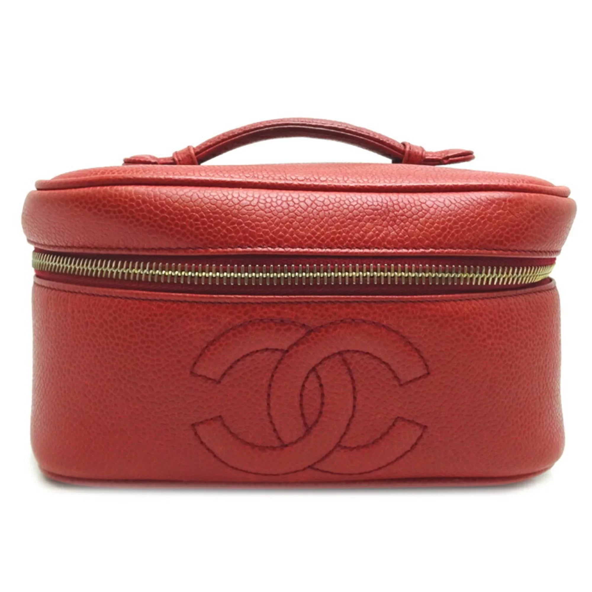 Pre-Owned Chanel Vanity Bag Ladies Handbag Caviar Skin Red (Good)
