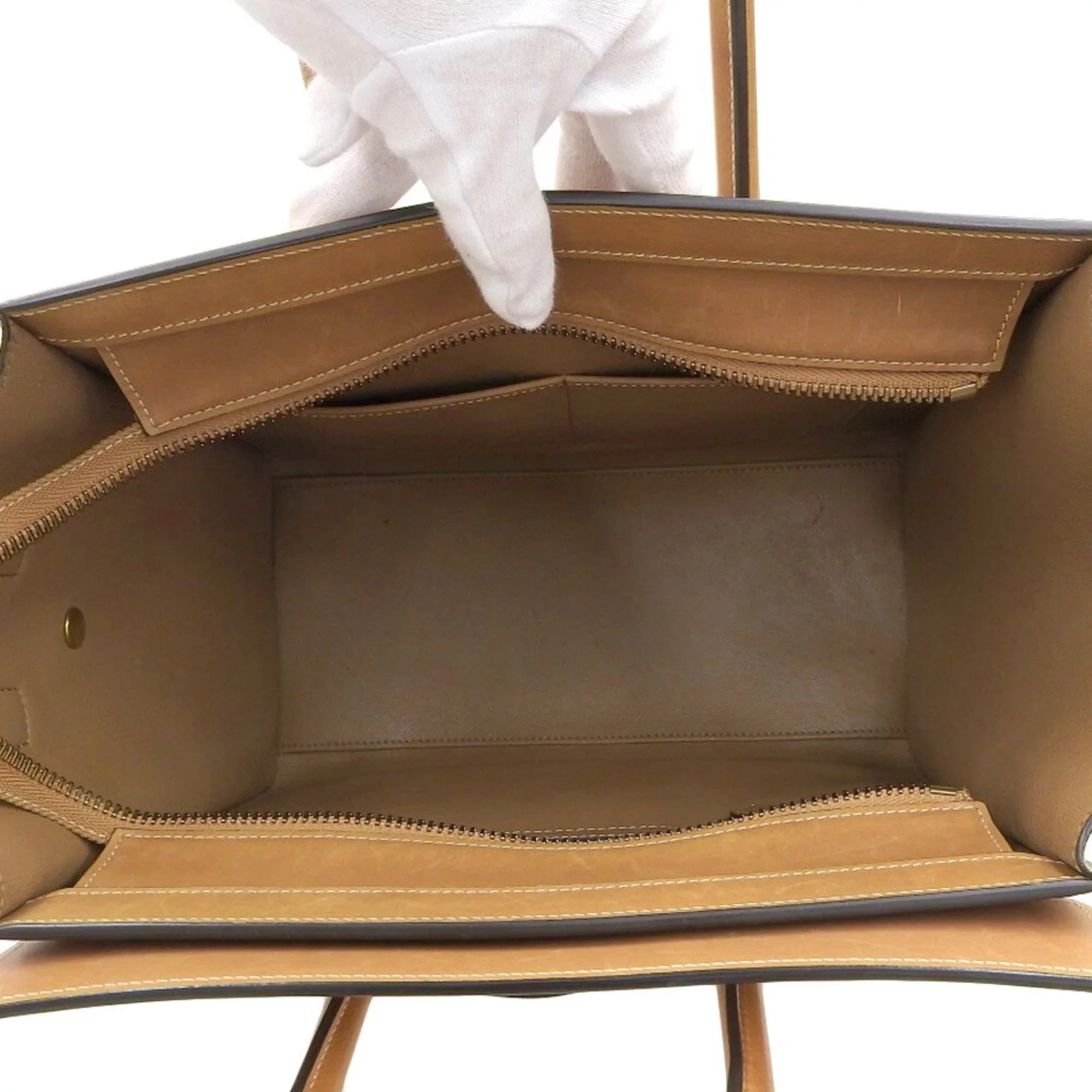 Pre-Owned Celine CELINE luggage micro shopper tricolor handbag beige mint green 167793 A03 15LK (Good)