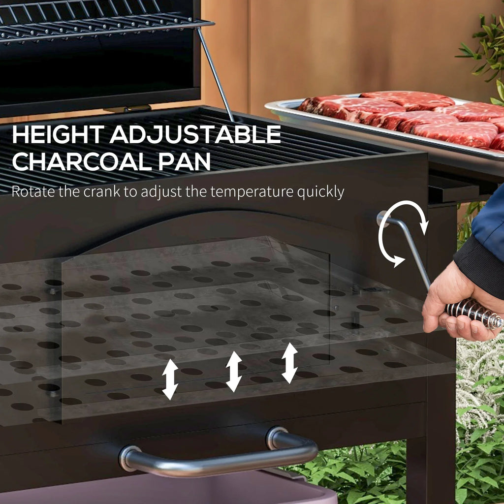 CoSoTower Charcoal Grill, BBQ with Adjustable Height, Portable Barbecue with Folding Shelves, Thermometer, Bottle Opener & Wheels for Outdoor Camping, Picnic, Patio, Backyard, Black
