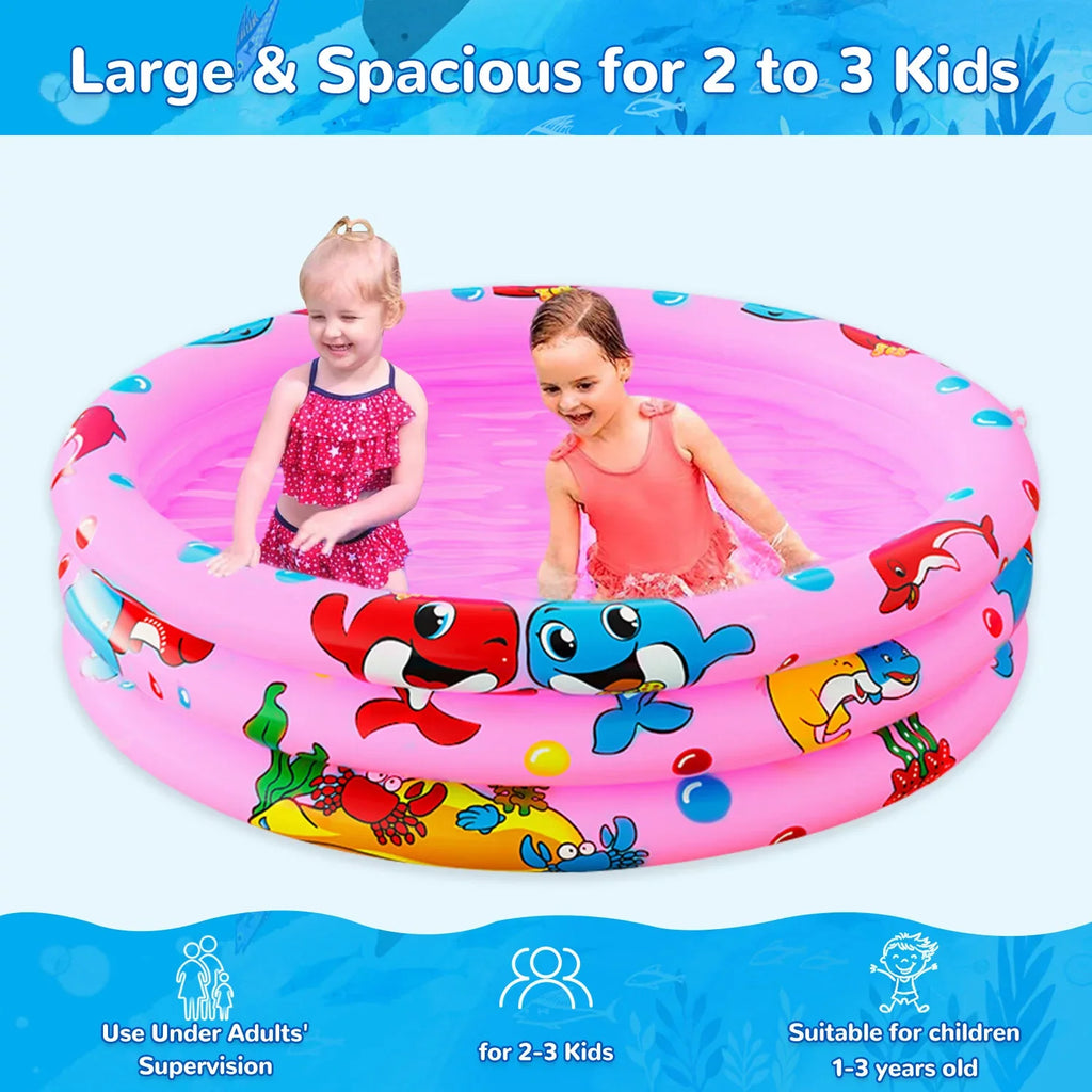 Round Inflatable Baby Swimming Pools, 47"x12" 3 Ring Portable inflatable Swimming Pool for Kids, Kiddie Paddling Pool Indoor&Outdoor Toddler Liquid Game Play Center for Kids/Girls/Boys,Pink