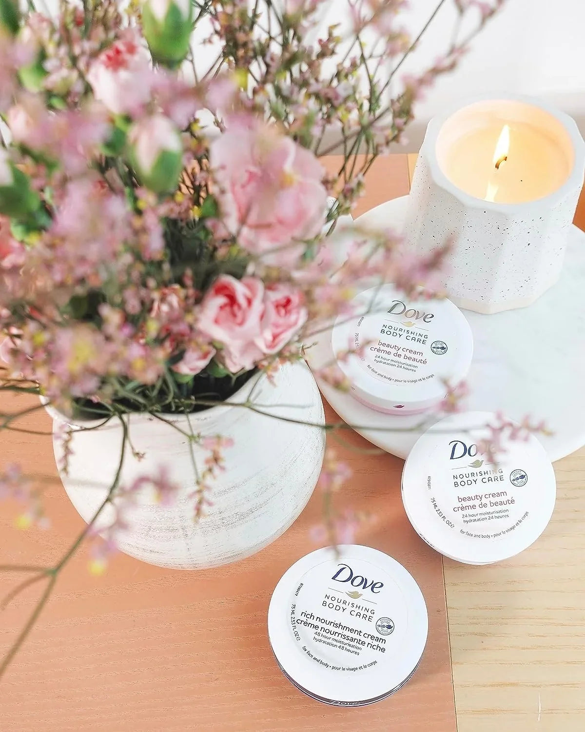 Dove Nourishing Body Care, Face, Hand, And Body Beauty Cream For Normal To Dry Skin Lotion For Women With 24-Hour Moisturization, 12-Pack, 5.07 Oz Each, Jar