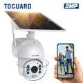 TOGUARD PTZ Solar Security Camera Wireless Outdoor with 15600mAh Battery, Wifi 1080P Dome Surveillance Camera with PIR Motion Detection, Color Night Vision, 2-Way Audio