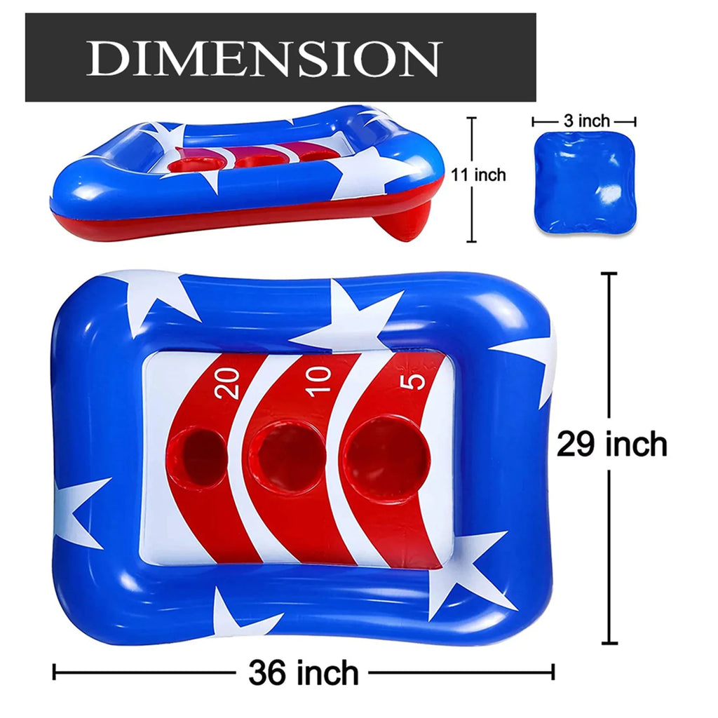 Inflatable Pool Cornhole Set Toss Games, American Flag Ring Toss Pool Toys Outdoor Game