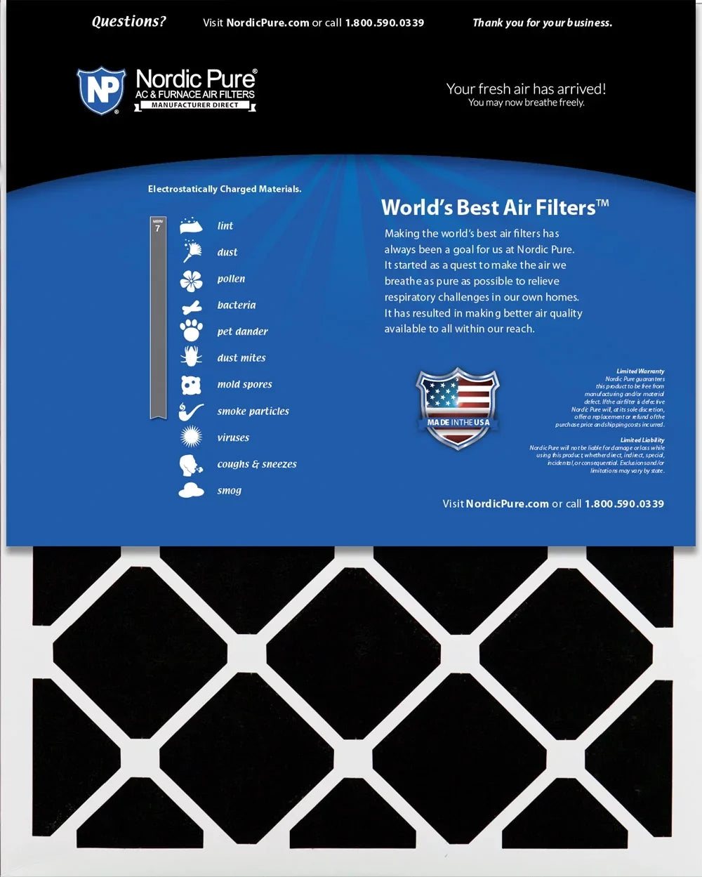 12x20x1 (11_1/2x19_1/2) Pleated Air Filters MERV 7 Plus Carbon 3 Pack