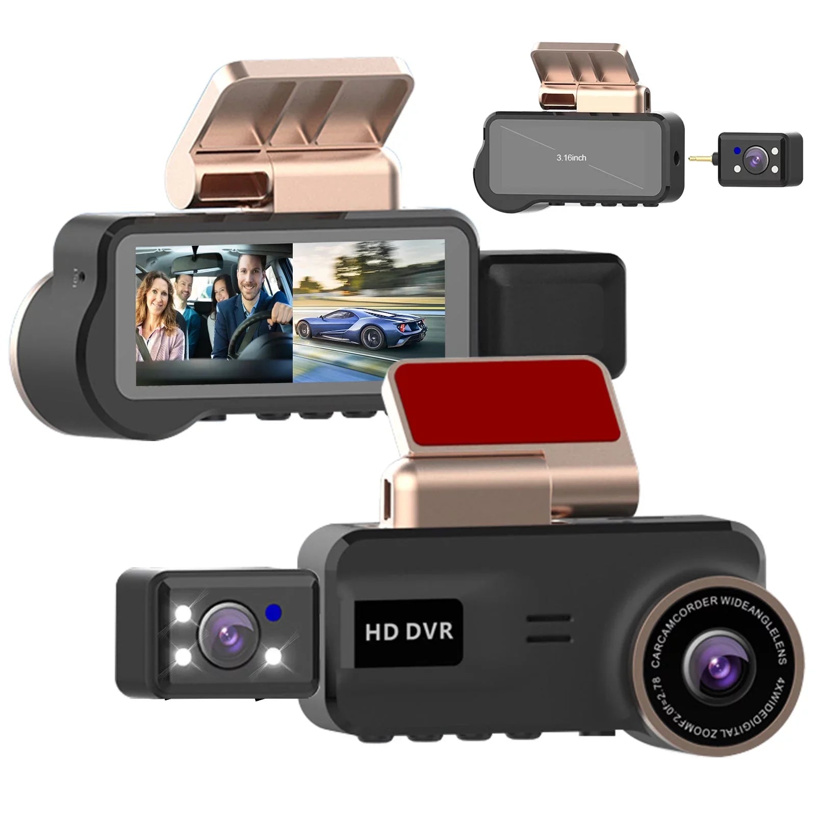 TSV Dash Cam for Cars, 1080P FHD Dual Dashcam Driving Recorder, Car Camera with 3.16inch Monitor 170° Wide Angle, Super Night Vision, WDR, Loop Recording, Parking Monitor