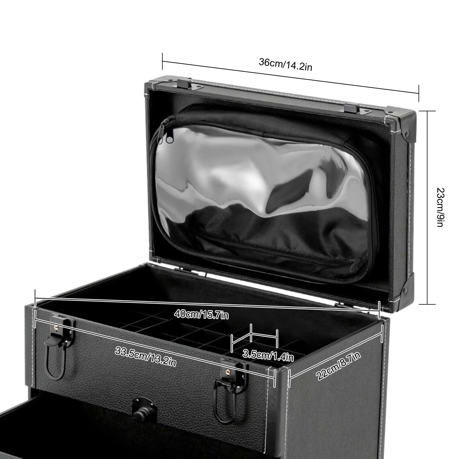 ZhdnBhnos Makeup Train Case Rolling Cosmetic Trolley Nail Polish Storage Organizer Luggage Box w/ 4 Wheels & Lock (Black)