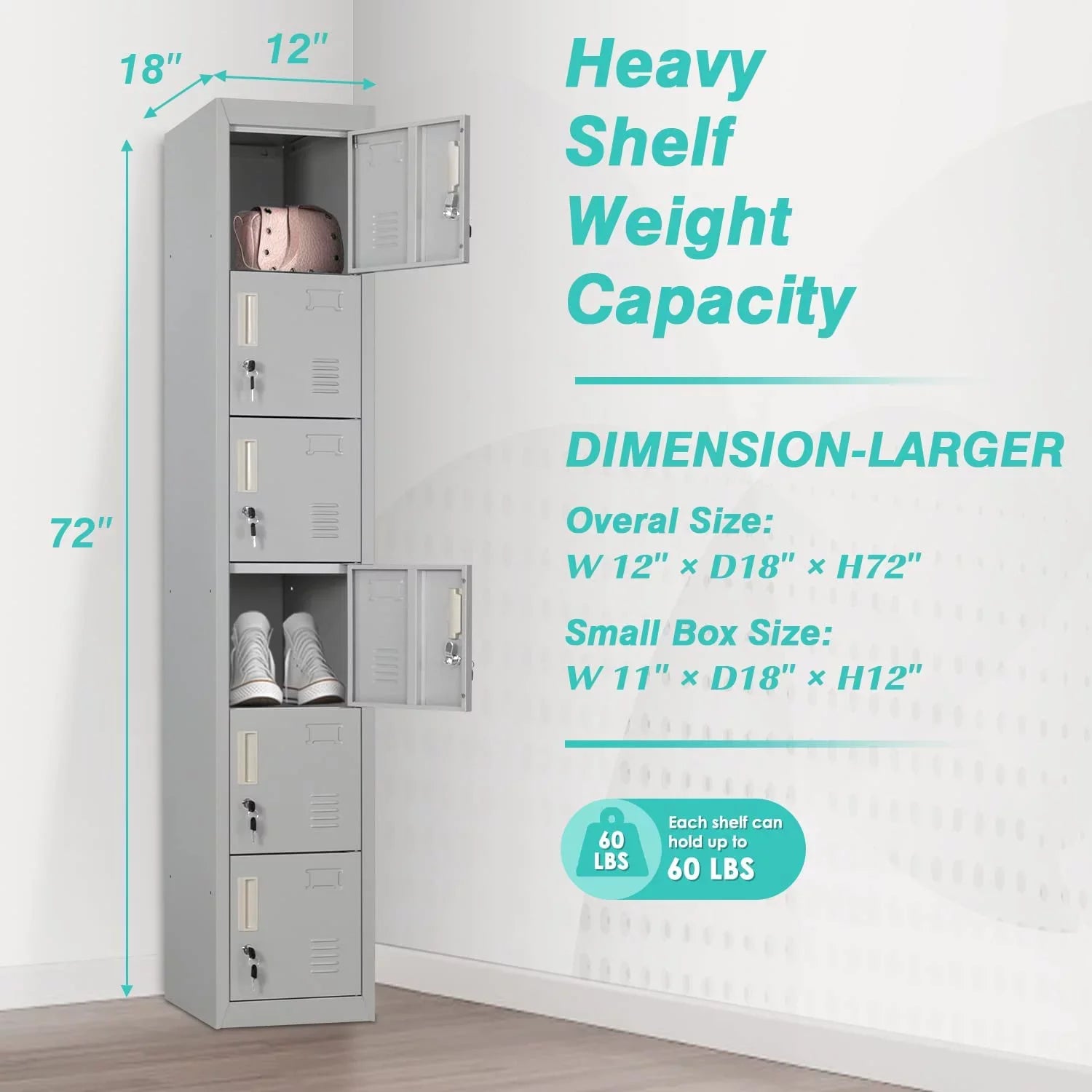 SUNCROWN Metal Locker Storage Cabinet with 6 Lockable Door for School, Gym, Home, Office, Gray