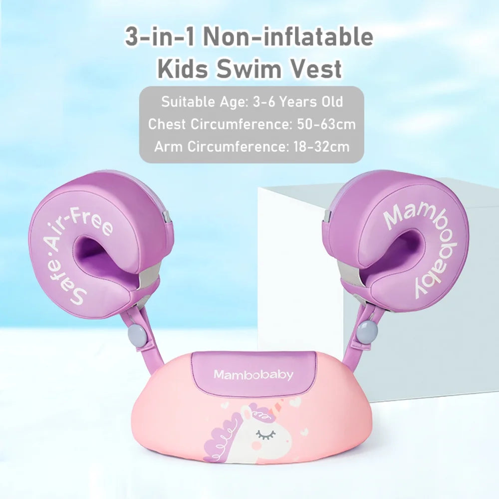 Mambobaby Mambobaby 3-in-1 Non-inflatable Kids Swim Vest Jackets for Kids Boys Girls Swim Vest with Detachable Chest & Arm Rings for Age 3-6 Years Kids