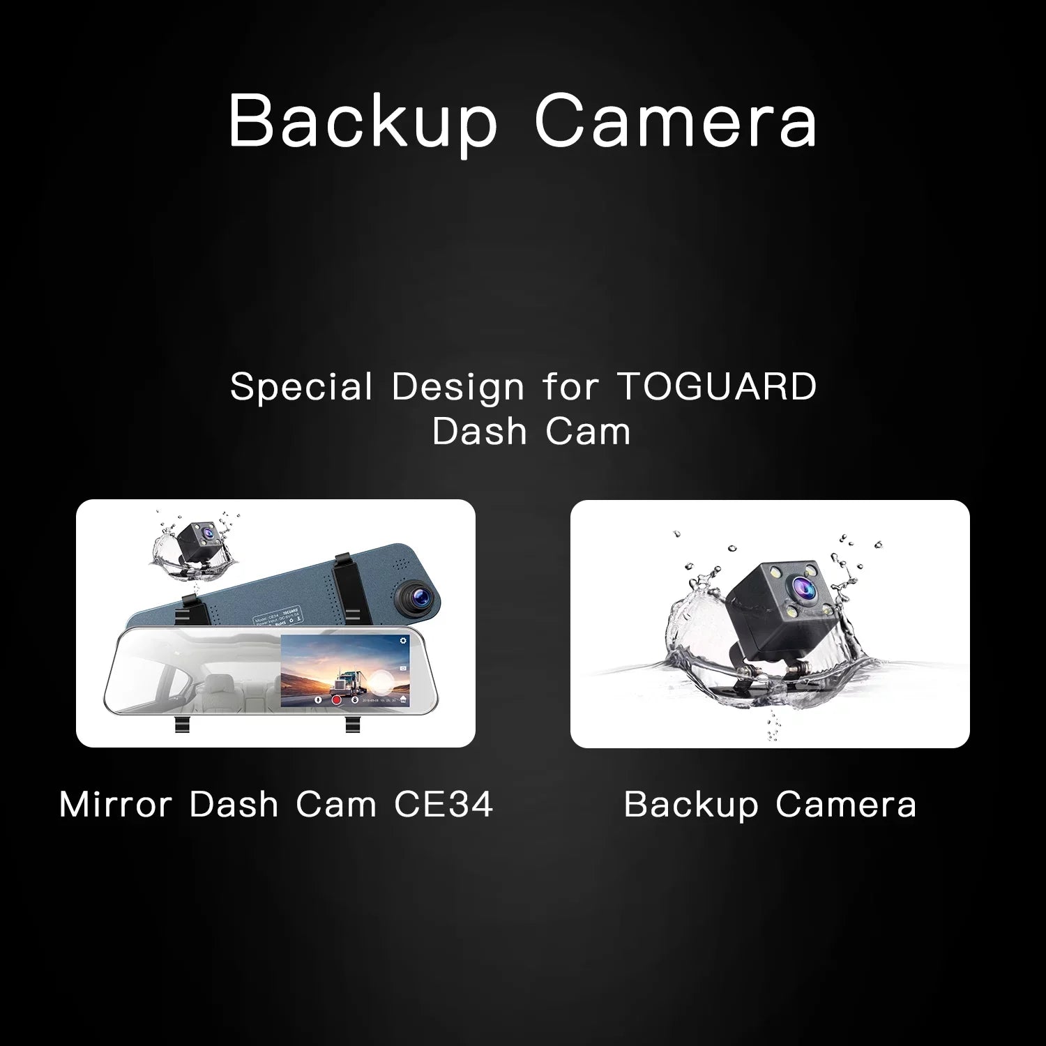 TOGUARD Backup Camera 5" Full HD 1080P Dash Cam Front and Rear Dual Lens with Liquid Rear Camera