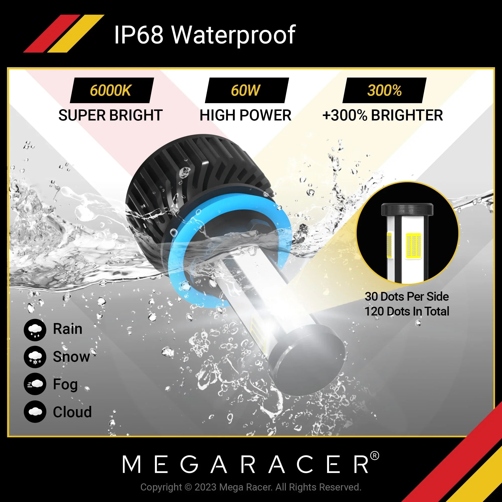 Mega Racer Mercedes-Benz ML320 4 Sided H11 H9 H8 LED Headlight Bulbs 6000K Diamond White 12V 60W 10000LM Mercedes-Benz ML320 2002 2003 2008 2009 02 03 08 09 Fog Light Automotive Replacement