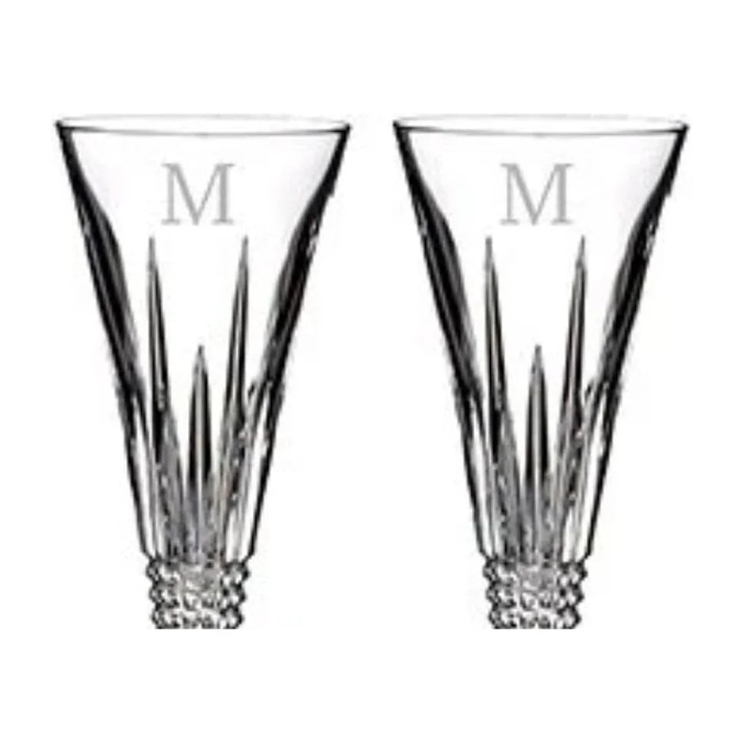 Fluid Lismore Diamond Block Letter Monogram Toasting Flutes Set of 2