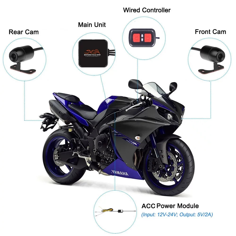 VSYSTO HD 1080P No Monitor Motorcycle Dash Cam, WiFi Night Vision 130° Wide Angle Front & Rear Camera 2 Channels Video Driving Recorder, Loop Recording, G-sensor