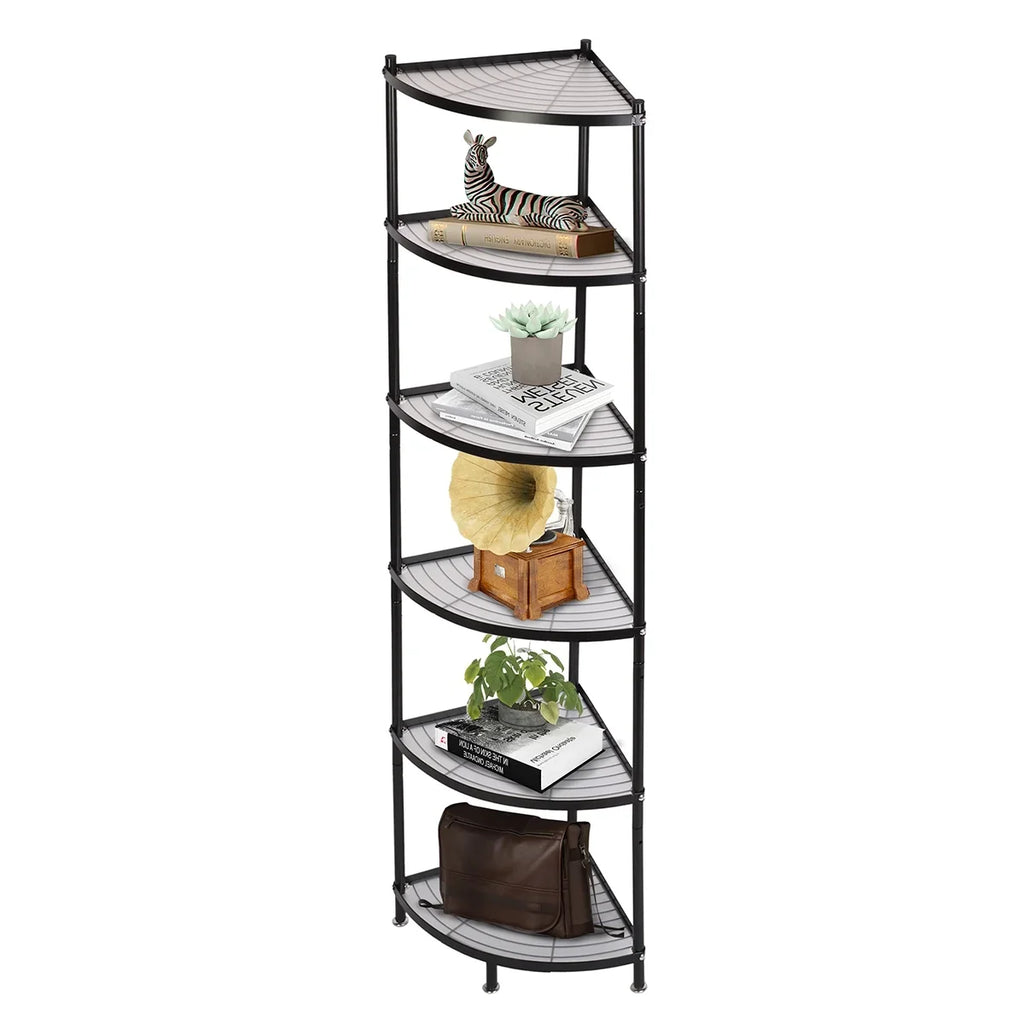 tonchean 6-Tier Carbon Steel Kitchen Corner Shelf Rack Free Standing Pot Rack Storage Organizer