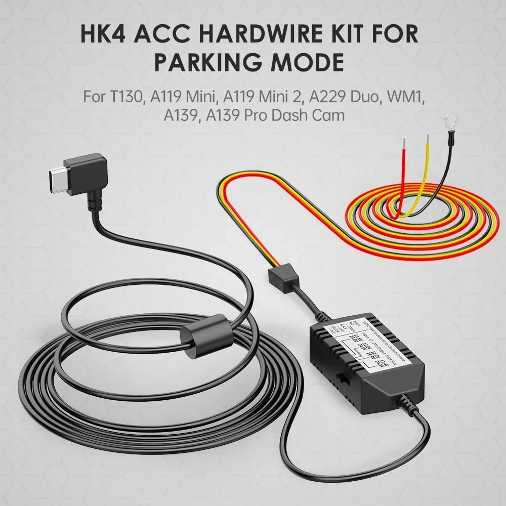 VIOFO HK4 Acc Hardwire Kit, USB-C Hard Wire Kit for T130, A119MINI Dash Cam, Low Voltage Protection for Parking Mode