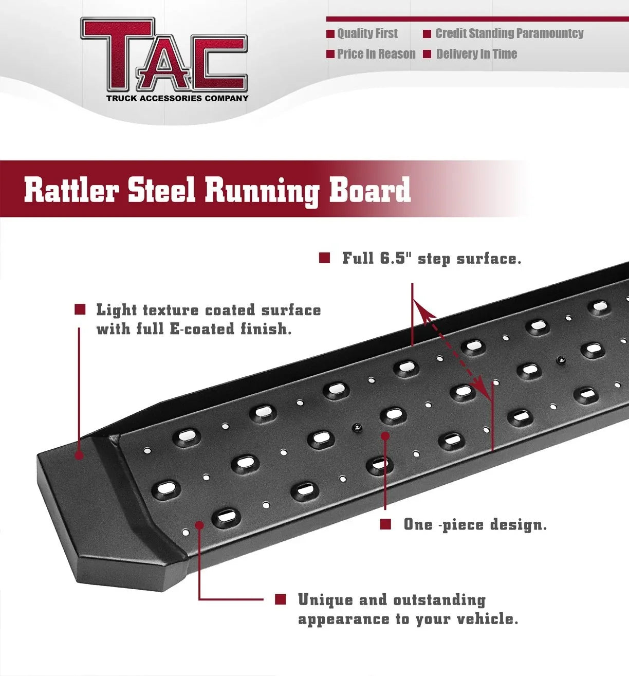 TAC 6.5” Running Boards Fit 2014-2024 Dodge Promaster Van 136”/159” Wheel Base (Full Size) Utility Black Side Step Nerf Bars Side Bars Step Rails Off Road Exterior Accessories 2pcs