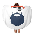 LADDKA 60 inch Round Beach Towel Blanket Pirate Booth Props Face Mask Party Corsair Birthday Babushka Mustache Beard Eyecup Travel Circle Circular Towels Mat Tapestry Beach Throw