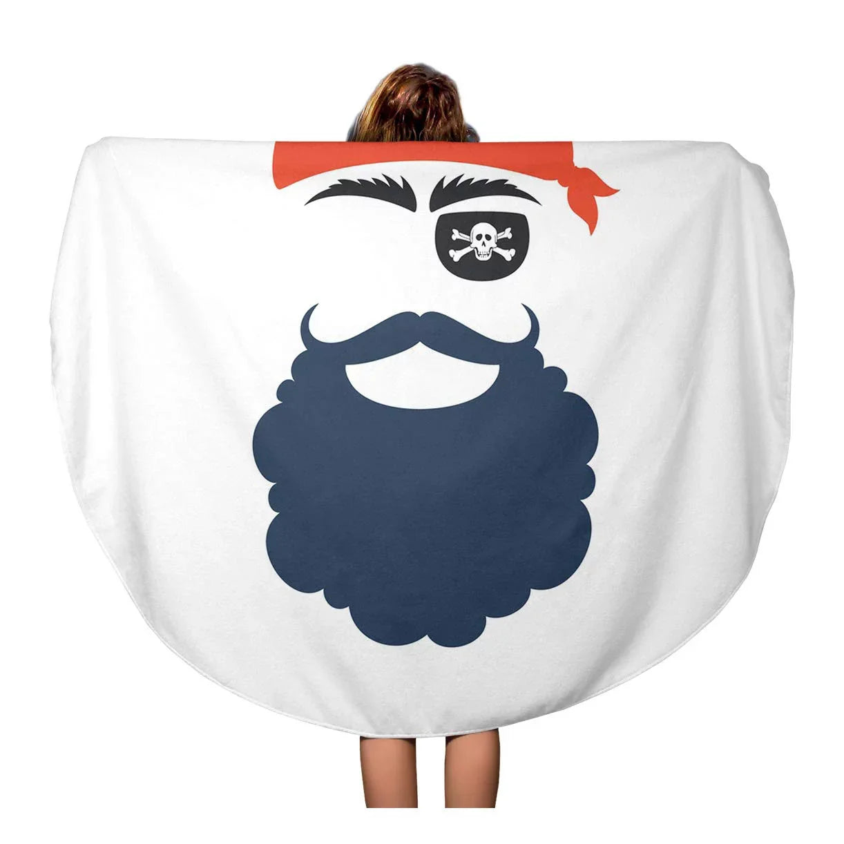 LADDKA 60 inch Round Beach Towel Blanket Pirate Booth Props Face Mask Party Corsair Birthday Babushka Mustache Beard Eyecup Travel Circle Circular Towels Mat Tapestry Beach Throw