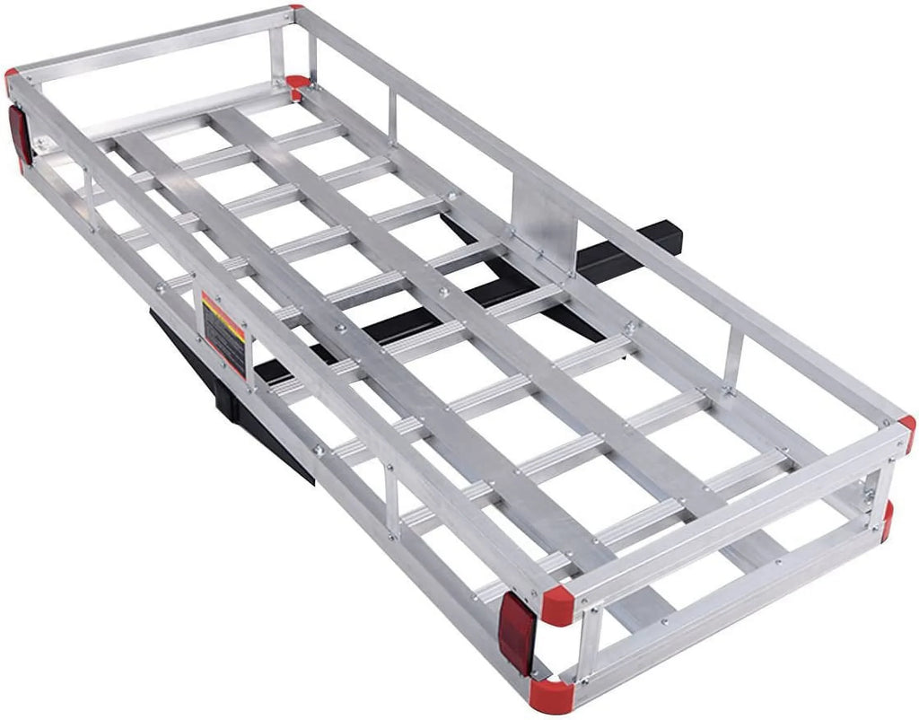 Hitch Cargo Carrier, Aluminum Trailer Hitch Cargo Carrier Fits 2” Receiver, 60” x 22” x 7” Mount Luggage Rack, Vehicle Cargo Basket for SUV, Truck, Car, 500LBS Capacity