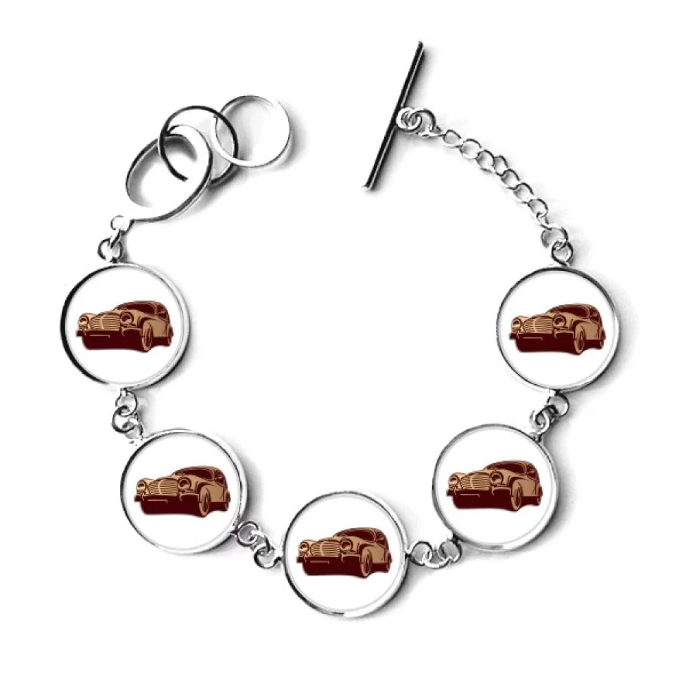 Deep Red Classic Cars Outline Pattern Bracelet Chain Charm Bangle Jewelry