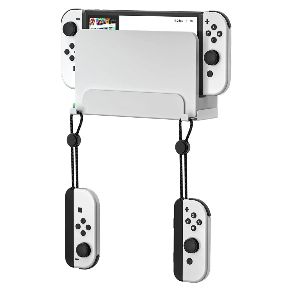 Wall Mount for Nintendo Switch and Switch OLED, Metal Wall Mount Kit Shelf Stand Accessories with Joy Con Hanger, Safely Store Switch OLED Console Behind or Near TV-White