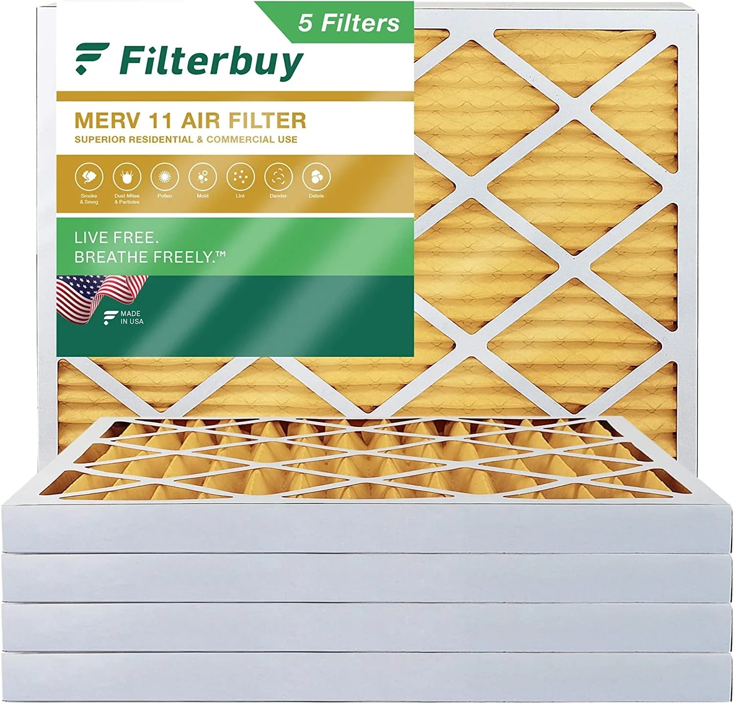 Filterbuy 10x14x2 MERV 11 Pleated HVAC AC Furnace Air Filters (5-Pack)