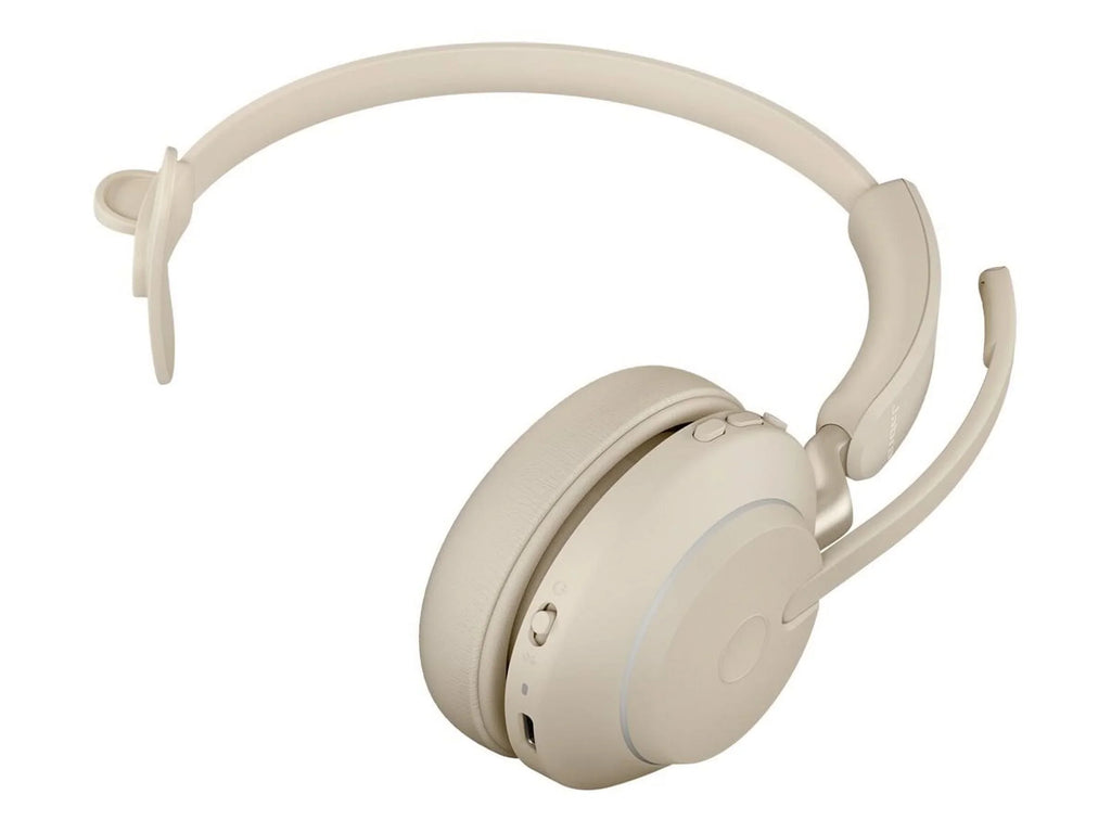 Jabra Evolve2 65 UC Mono - Headset - on-ear - convertible - Bluetooth - wireless - USB-C - noise isolating - beige - with charging stand