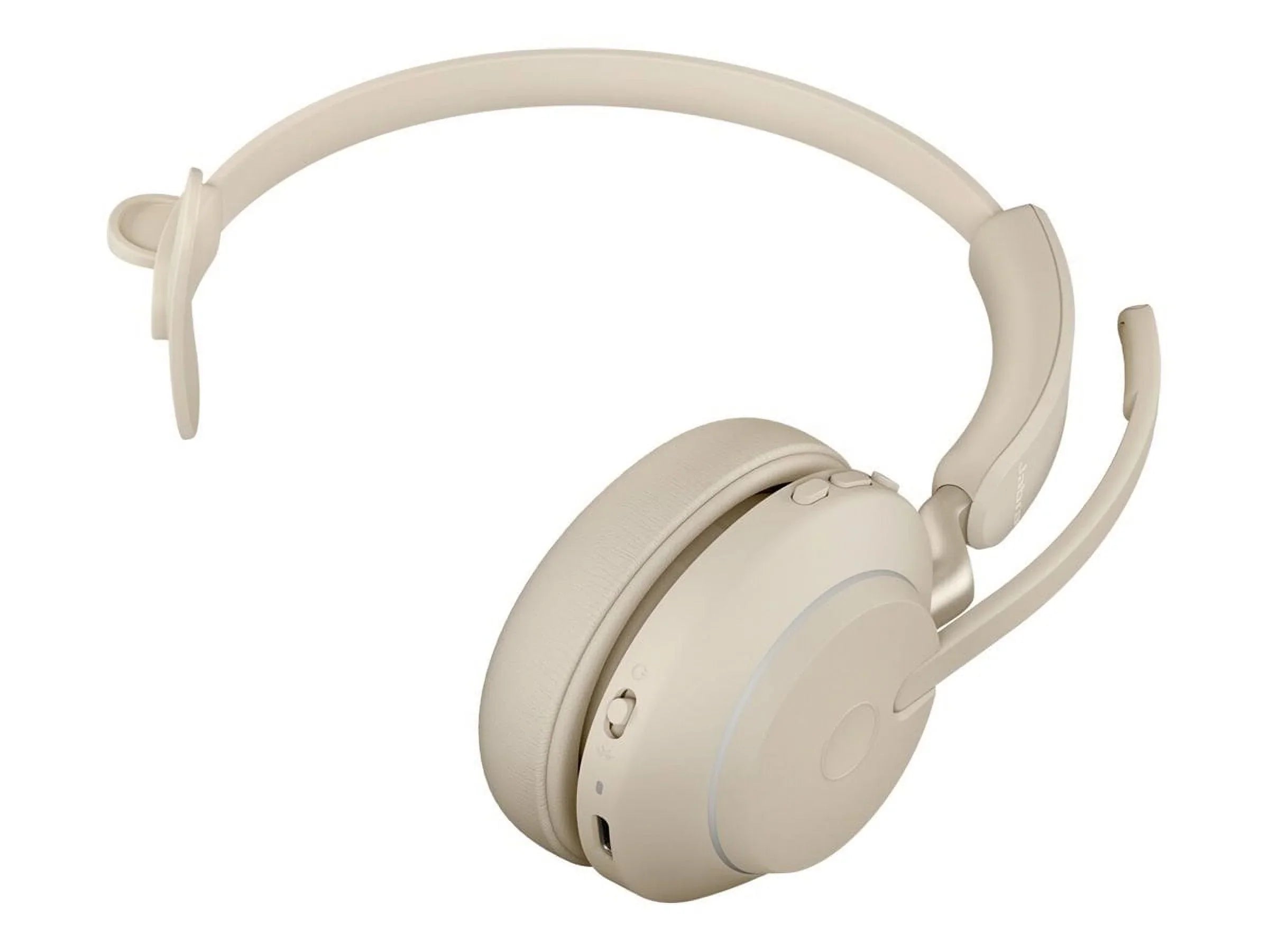 Jabra Evolve2 65 UC Mono - Headset - on-ear - convertible - Bluetooth - wireless - USB-C - noise isolating - beige - with charging stand