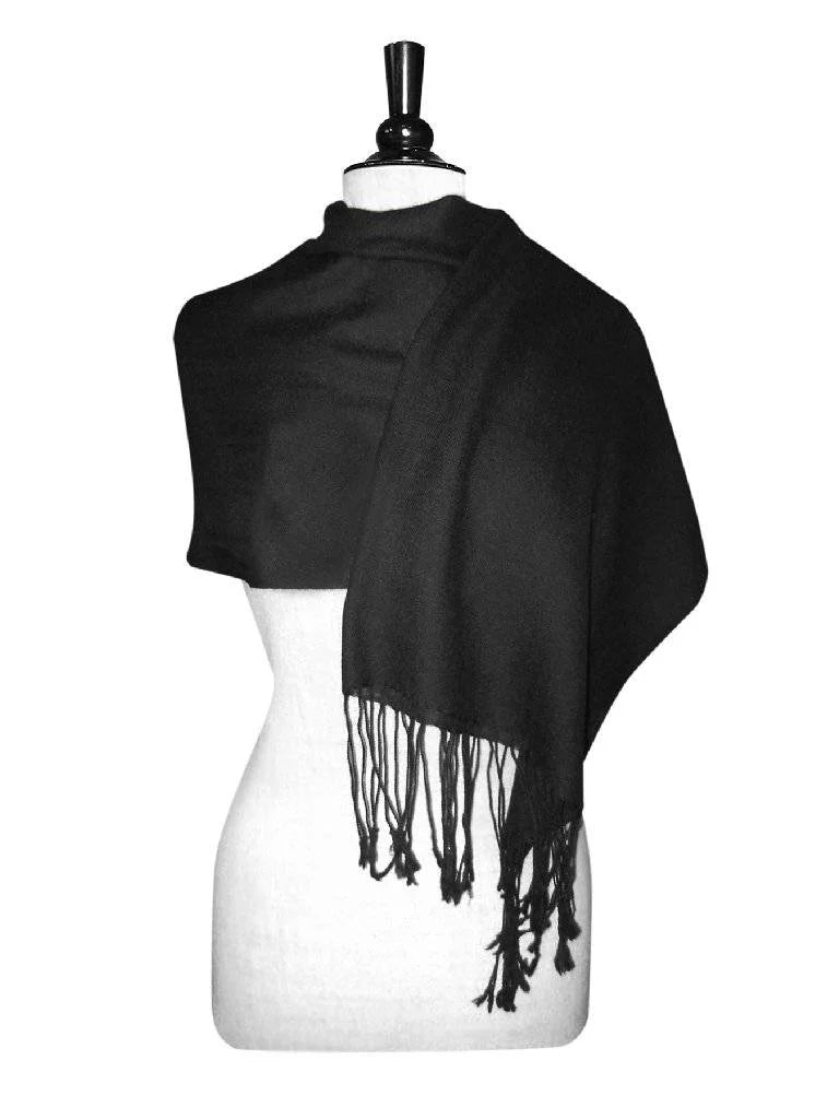 Biagio 100% Wool Pashmina Solid Scarf BLACK Color Womens Shawl Wrap Scarves