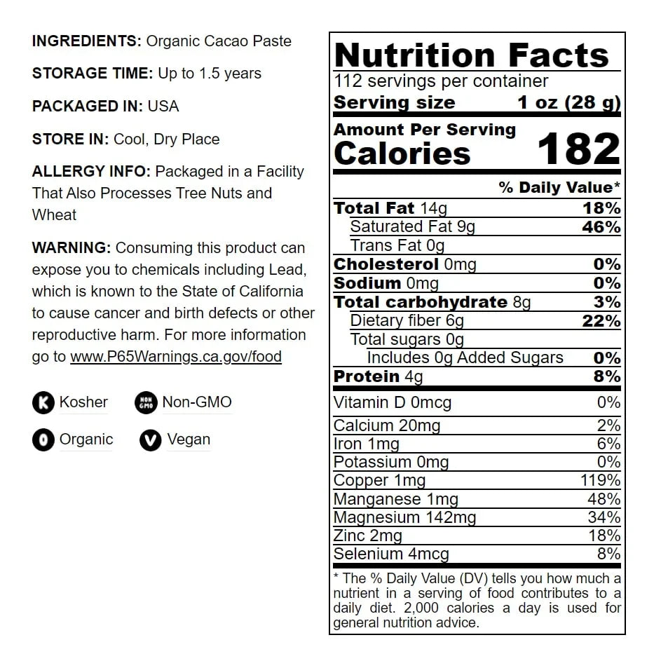 Organic Cacao Paste, 14 Pounds — Non-GMO, Kosher, Raw, Vegan — by Food to Live