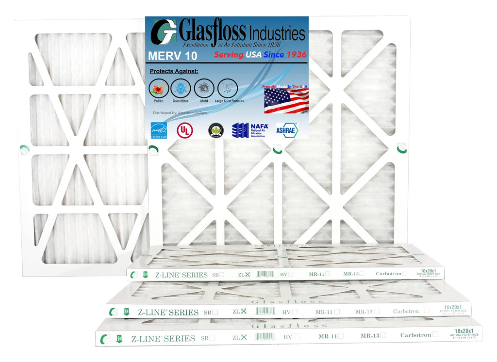 Glasfloss 18x22x1 - MERV 10 -Qty:6 - Furnace Air Filter - Made in USA (Actual Size: 17.5 x 21.5x7/8 inch)