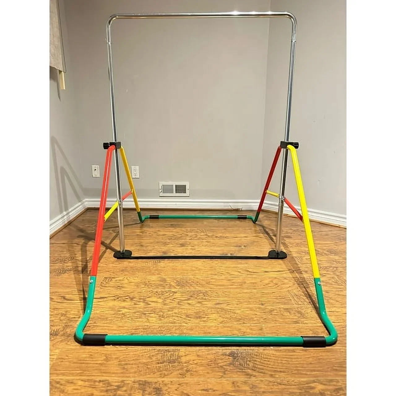 Height-Adjustable Kids' Gymnastics Bar - Home Training Bar for Junior Gymnasts - Folding Monkey Bar Playground Equipment - Expandable Horizontal Kip Bar for Boys/Girls (Red/Yellow)