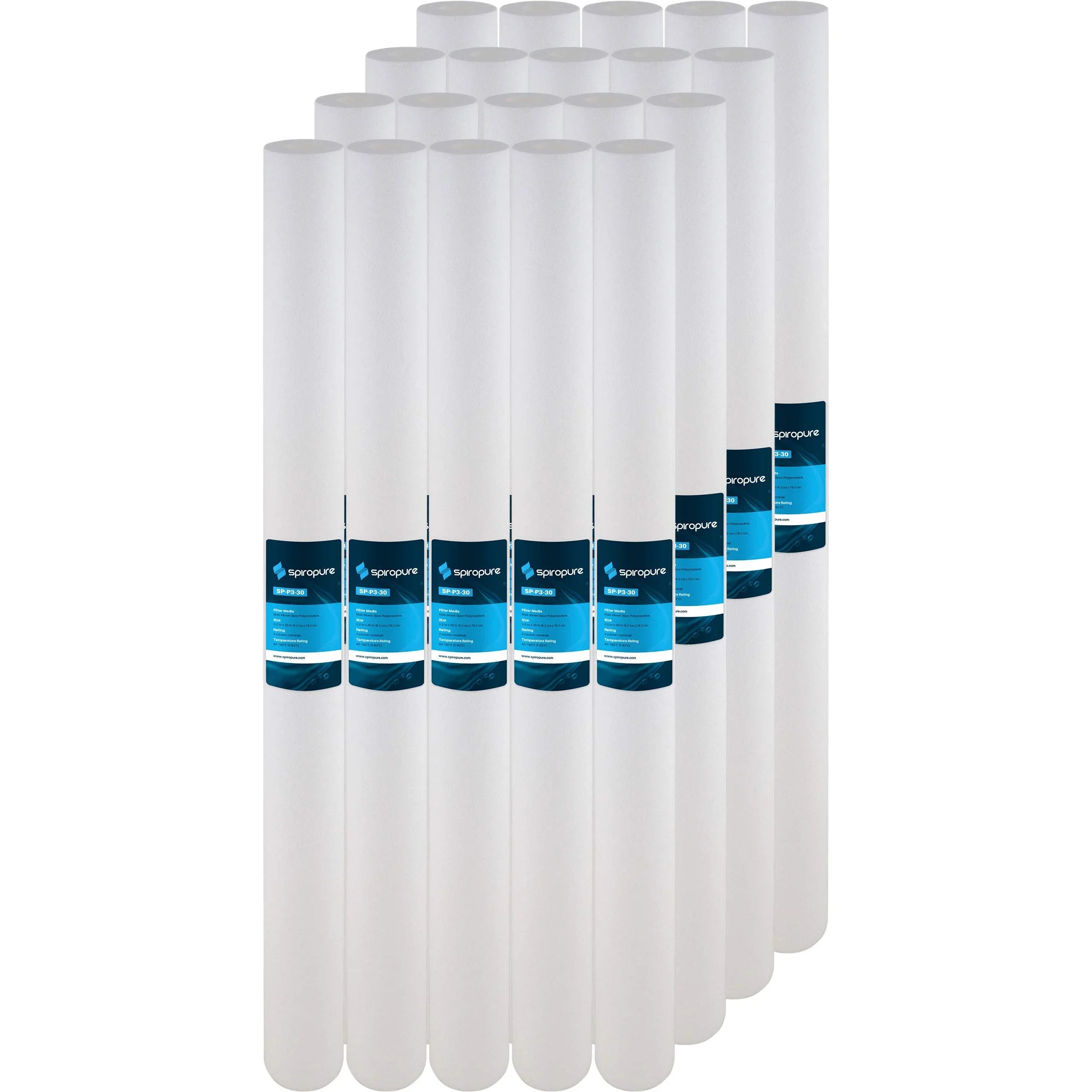 SpiroPure SP-P3-30 30x2.5 3 Micron Spun Melt-Blown Polypropylene Sediment Liquid Filter Cartridge (Case of 20)