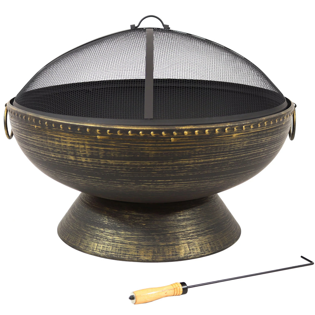 Sunnydaze 30" Royal Outdoor Steel Fire Pit with Spark Monitor and Poker