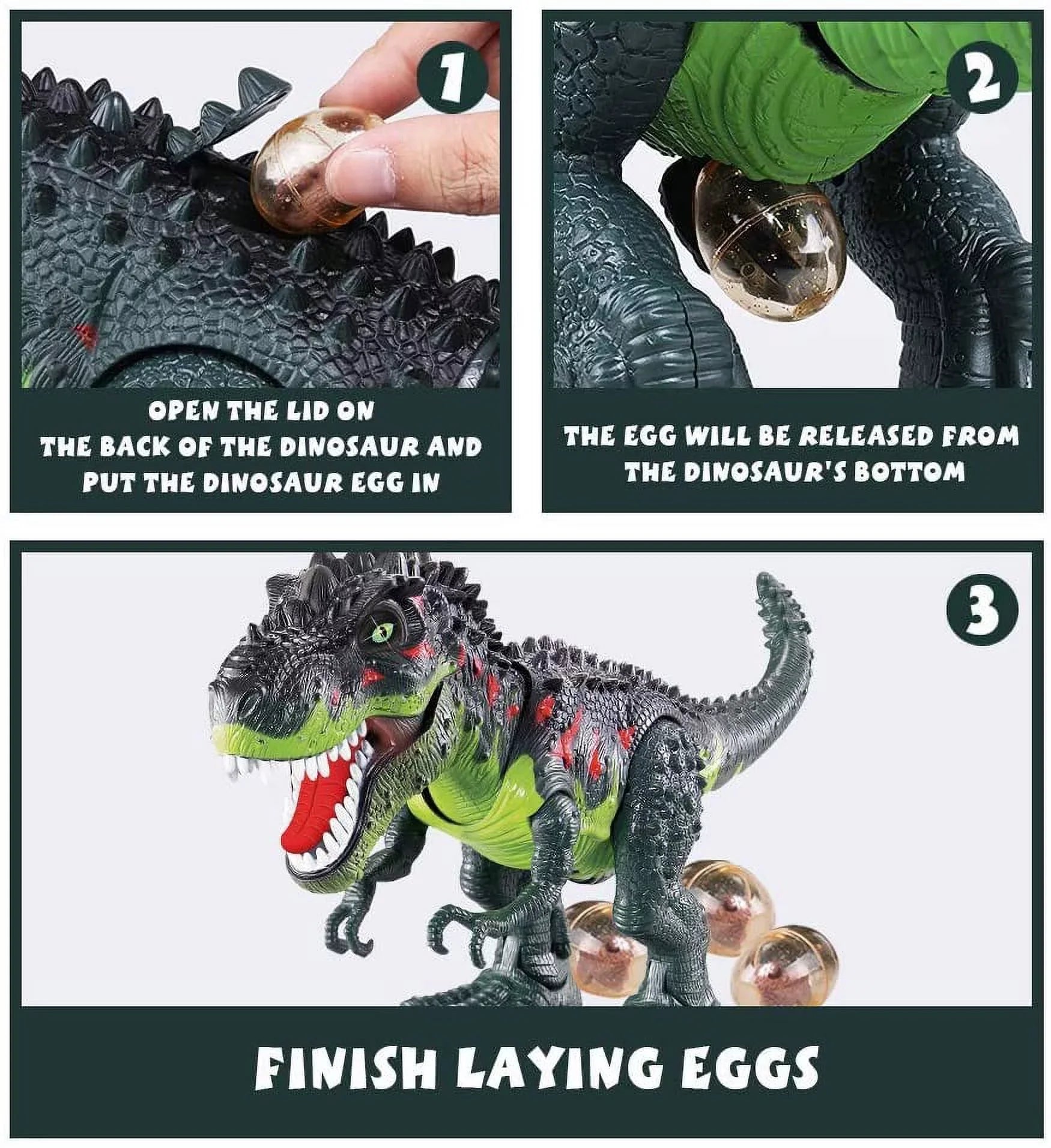 WESPREX Electronic Walking T-Rex: Flame Spray, Fluid Mist, Laying Eggs, Light Up Eyes, Roaring Sound, Realistic Toy for Kids 3+ Eletronic Walking T-Rex