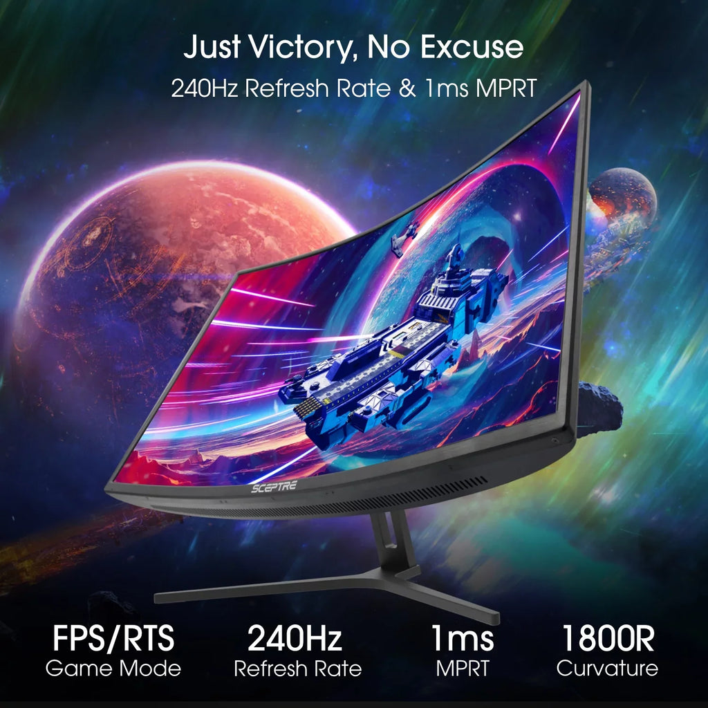 Sceptre 32-inch Curved Gaming Monitor up to 240Hz DisplayPort 165Hz 144Hz DisplayPort HDMI 99% sRGB FreeSync Build-in Speakers, Machine Black (C325B-185RD)