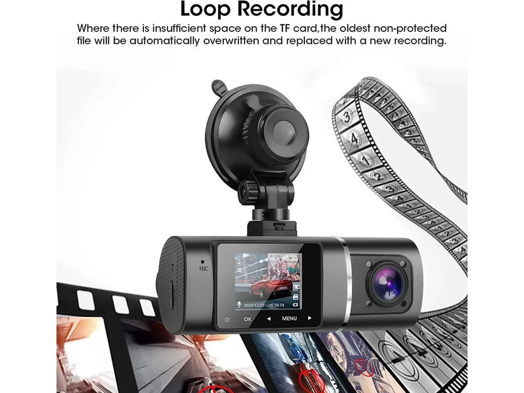 Dual Dash Cam Hardwire Kit Included FHD 1080p+1080p Front Inside Cabin Car Camera Driving Recorder with Infrared Night Vision WDR G-Sensor Loop Recording for Taxi Rideshare