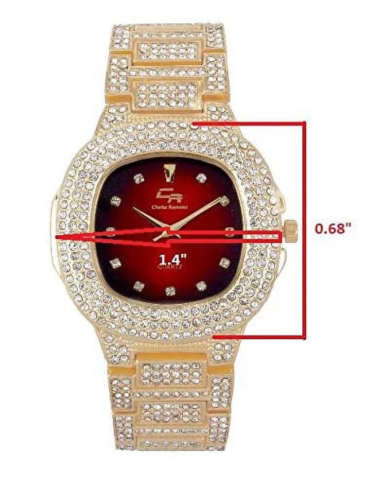 Bling'ed Out King and Queen Hip Hop Watch Set Perfect for Power Couples to Flaunt On and Off The Dance Floor - ST10325/ST10364 His&Hers (Gld Blood Red)