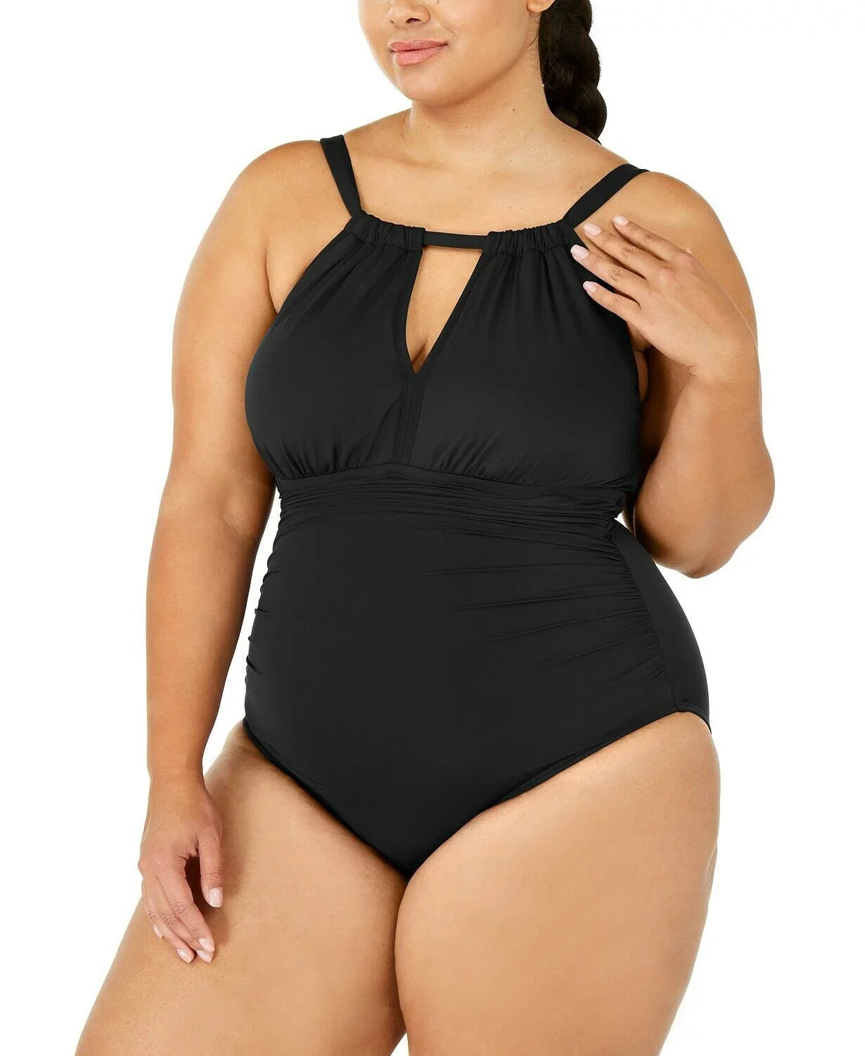 Lauren Ralph Lauren BLACK Plus Size High-Neck Keyhole One-Piece Swimsuit, US S P