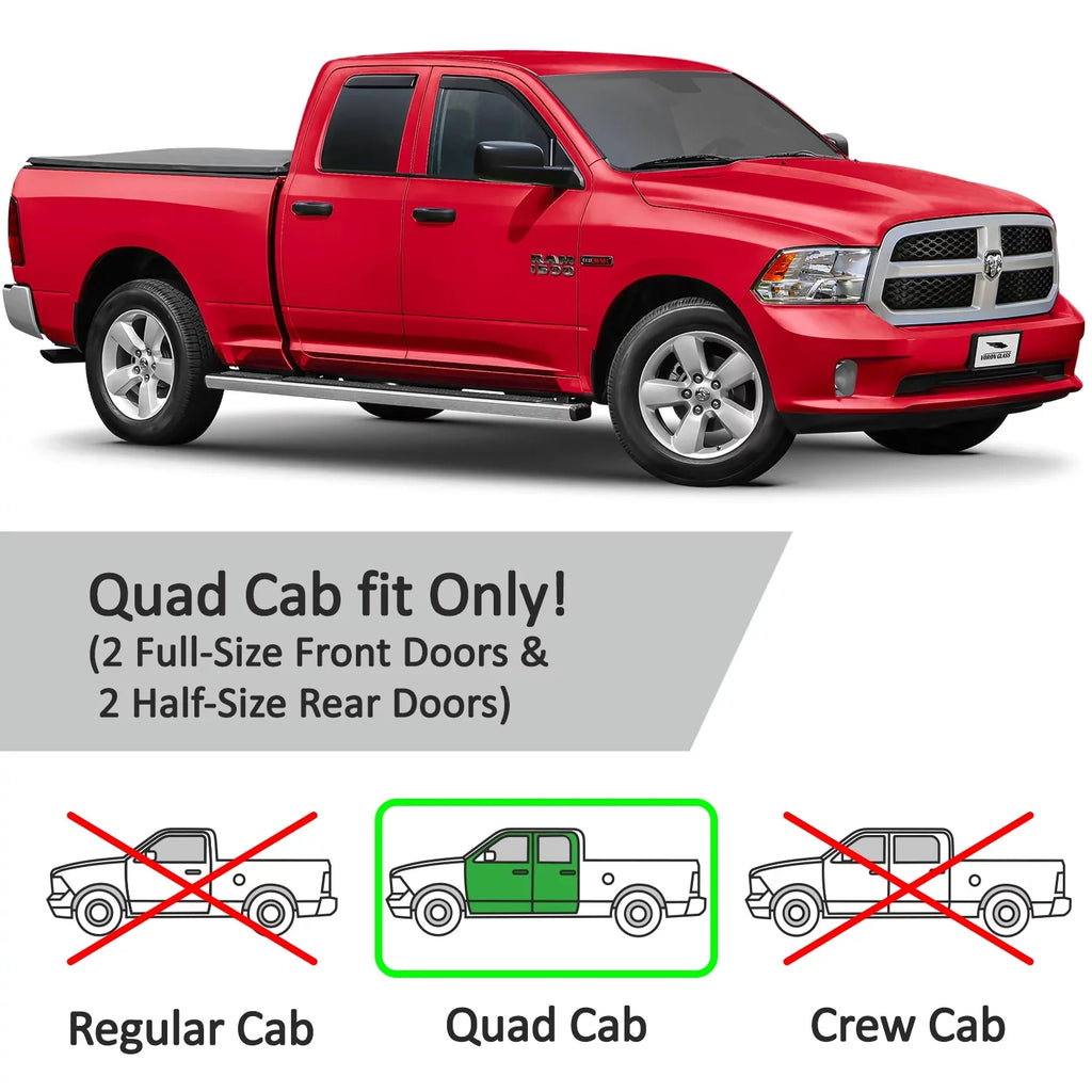 Voron Glass in-Channel Extra Tough Rain Guards for Trucks Dodge Ram 1500 2009-2018 Quad Cab, Window Deflectors, Vent Window Visors, 4 Pieces - 230099