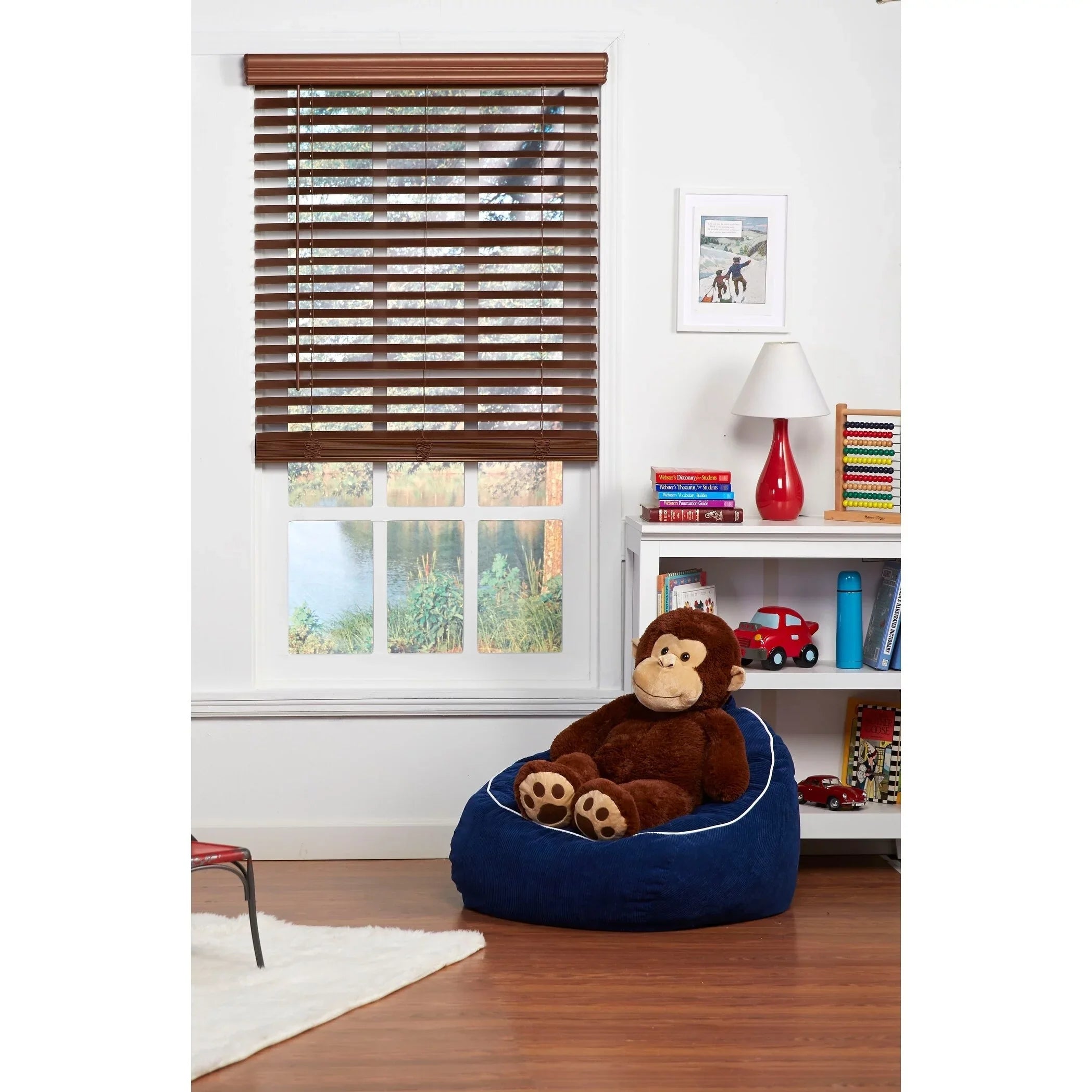 Regal Estate 64-inch Dark Oak Cordless Faux Wood Blind Custom 29.5 x 64