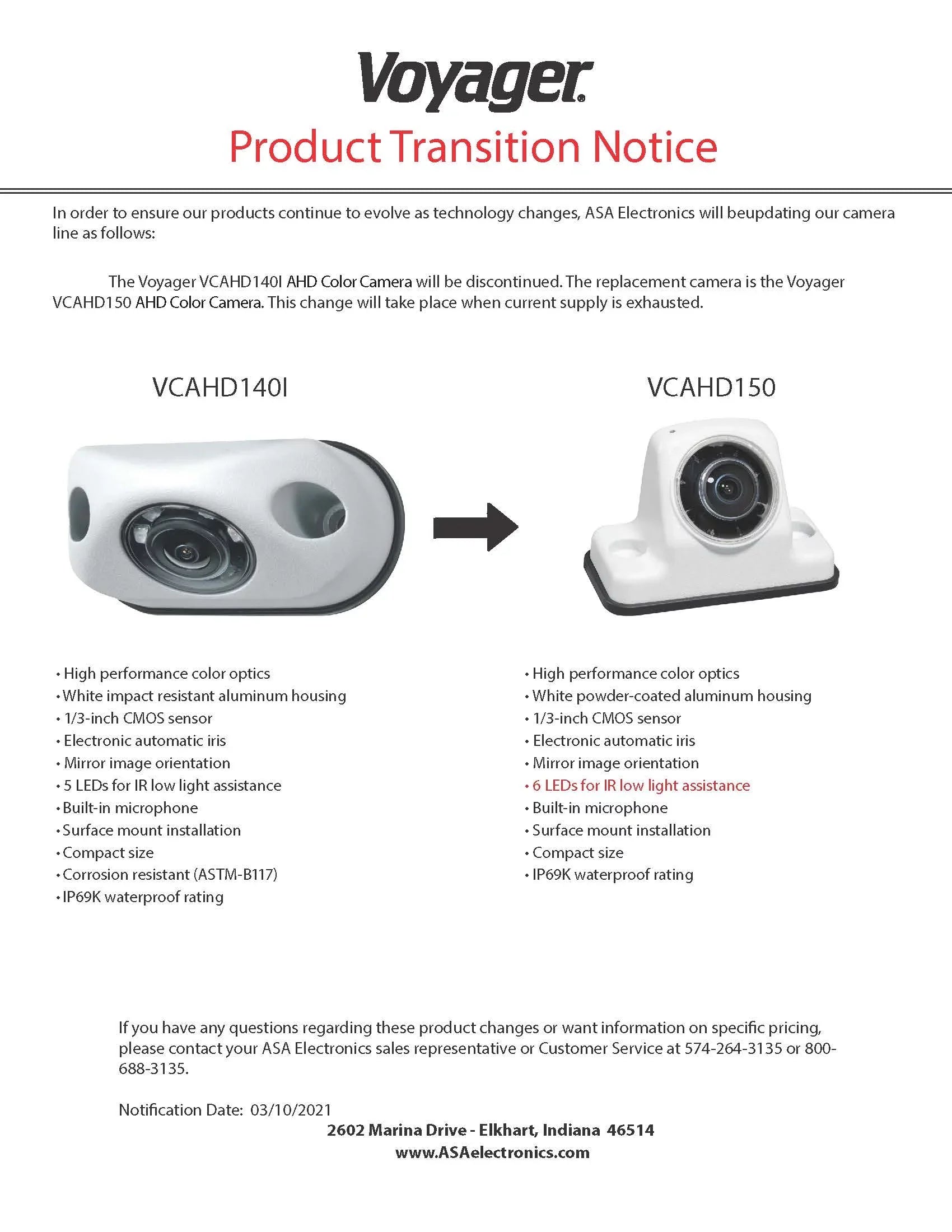 Voyager VCAHD150 Vehicle Surface Mount Heavy Duty AHD Rear Color Camera w/ Night Vision, 160-Degree Viewing Angle, IR LED Low Light Assist, White Impact Resistant Aluminum Housing, IP69K Liquid