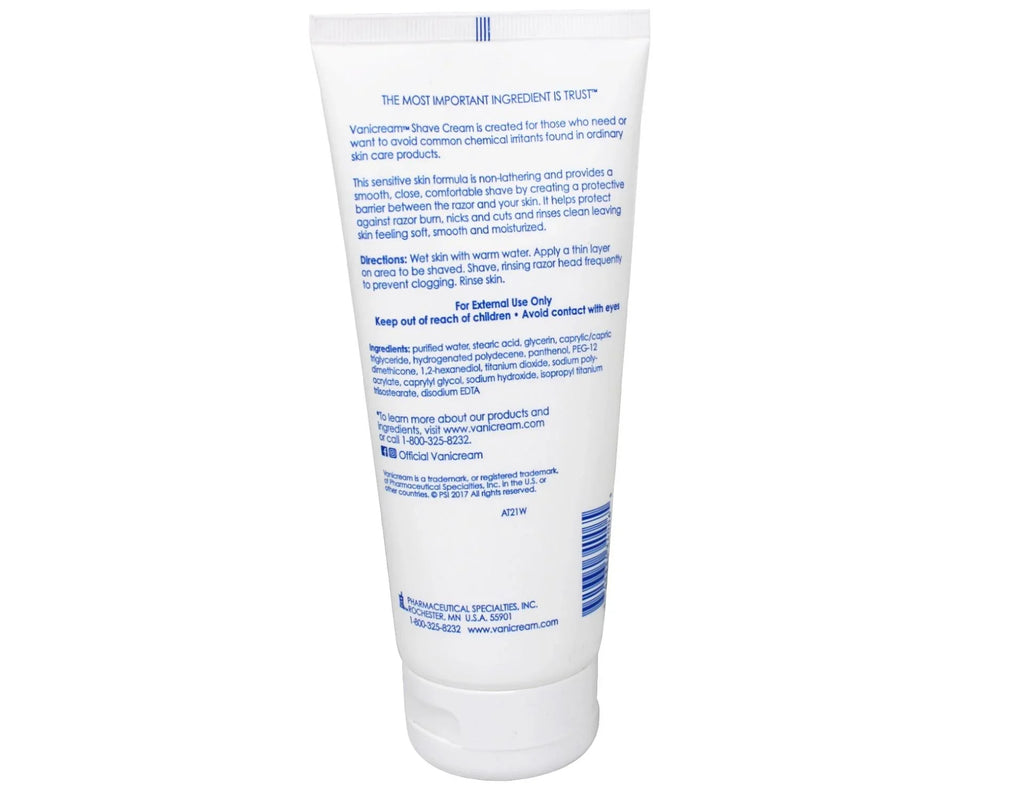 2 Pack Vanicream Shave Cream For Sensitive Skin 6oz Each