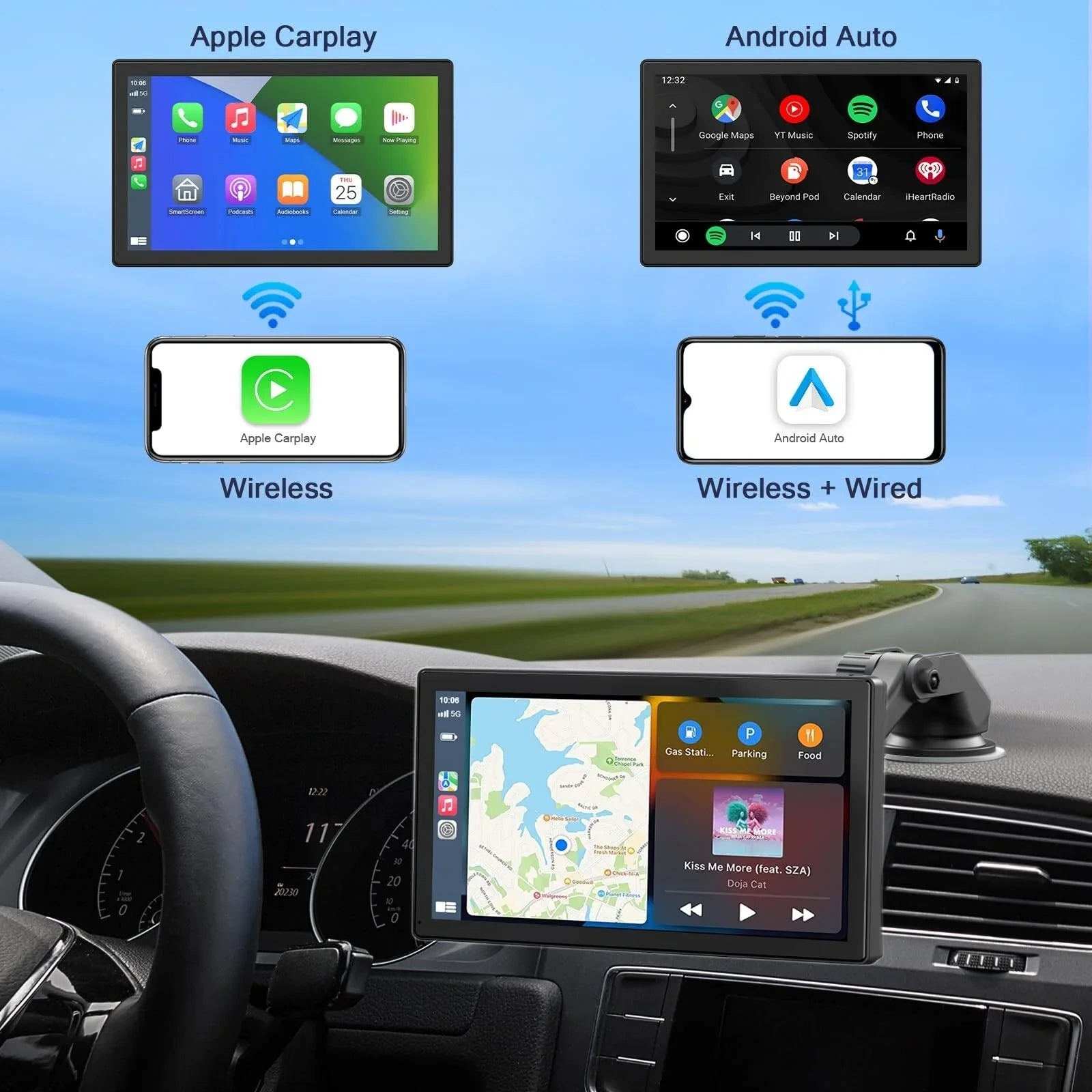 9 Inch Wireless Carplay Car Stereo, Touch Car Play Display Audio Car Radio Receiver, 2.5K Dash Cam,1080p Backup Camera DVR, Drive Mate Carplay Navigation, Multimedia Player