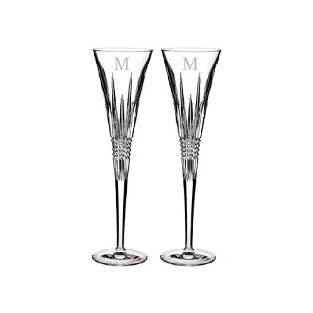 Fluid Lismore Diamond Block Letter Monogram Toasting Flutes Set of 2