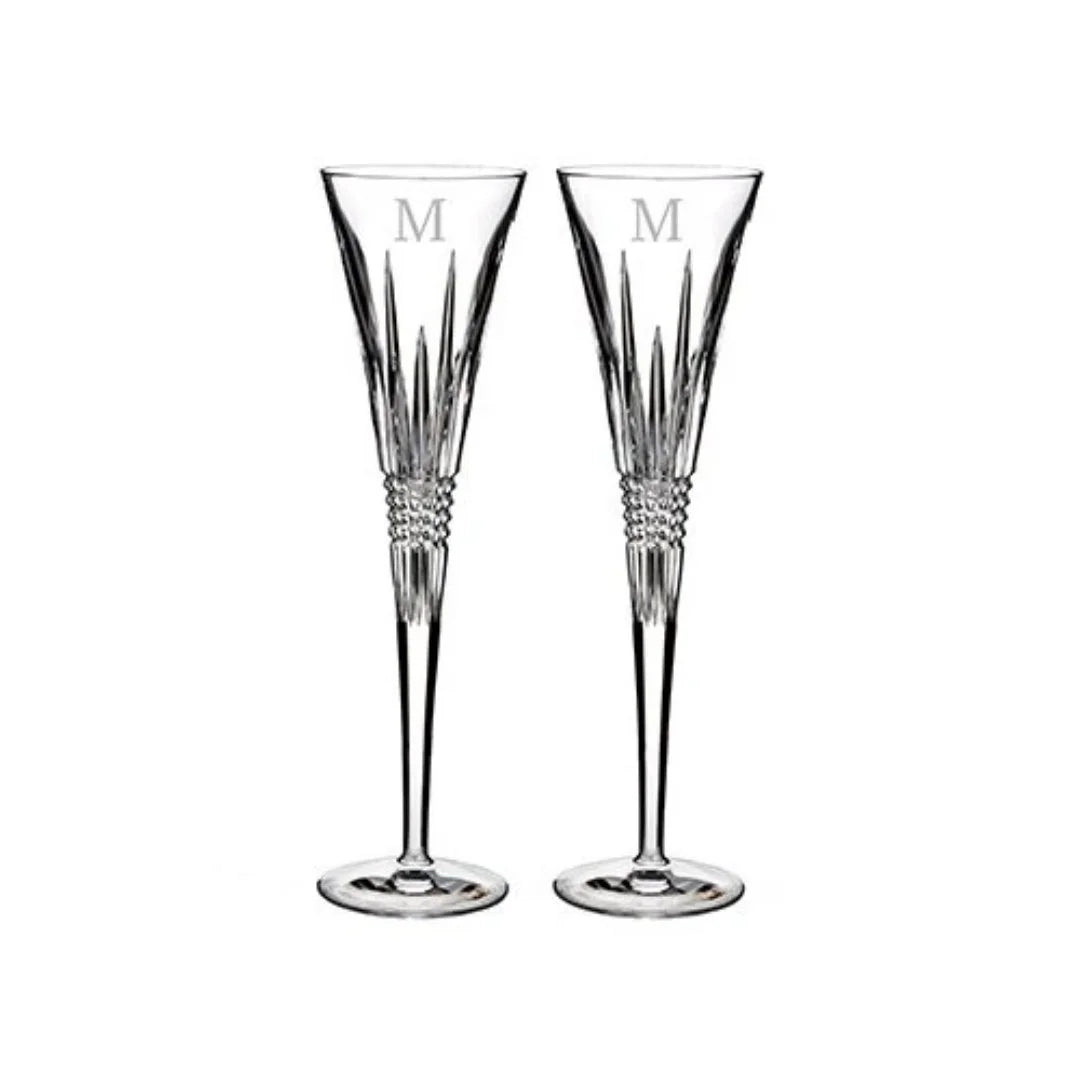 Fluid Lismore Diamond Block Letter Monogram Toasting Flutes Set of 2