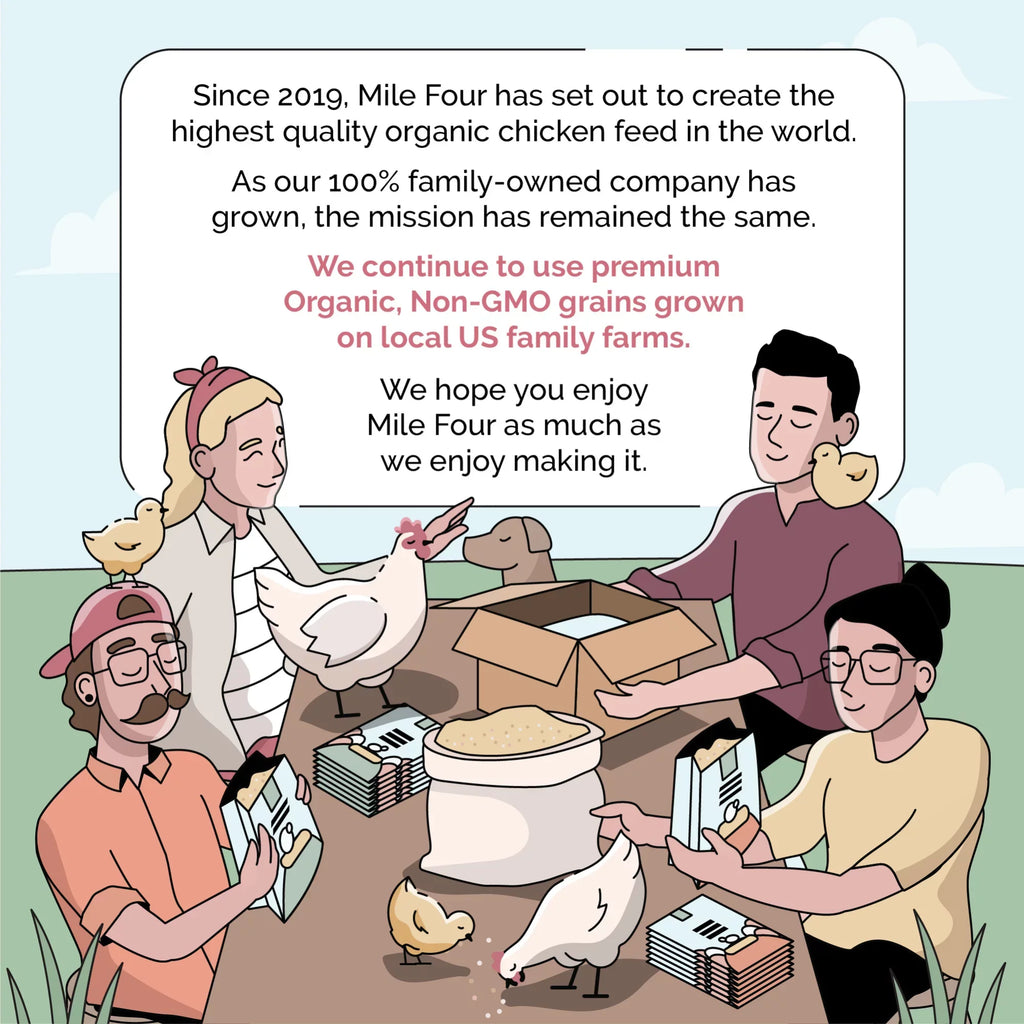 Mile Four | Grower Organic Chicken Feed | 100% US Grown Grains, Certified Organic, Certified Non-GMO, Corn-Free, Soy-Free, Non-Medicated Chicken Food | 18% Protein | Whole Grain | 46 lbs.